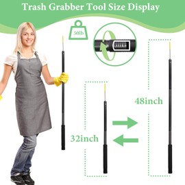 Frebuta Trash Pickup Tool Heavy Duty, 48In Trash Gator Pickup Tool Grabbers for Seniors Stainless Steels Tip Yard Trash Pickup Stick Extra Long Debris Nabber Garbage Litter Grabber Reacher Tool