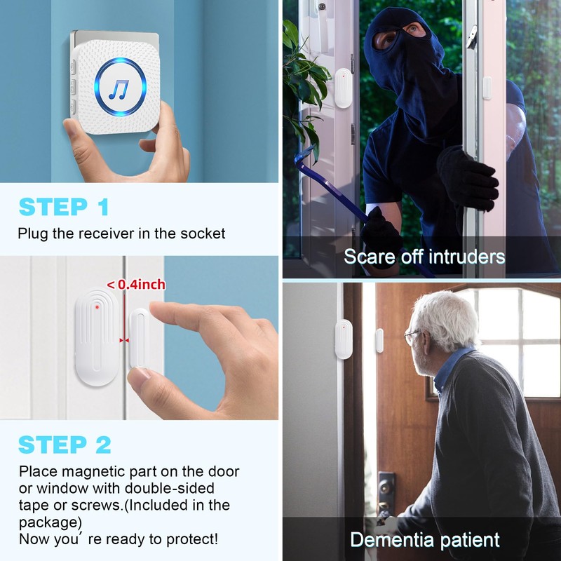SanJie Door Chime, Door Open Contact Sensor Alarm with 500