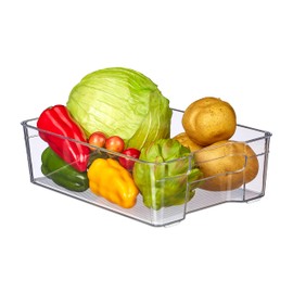 Relaxdays Fridge Organiser, Food Storage, Height 9 x Width 21.5 x 32 cm, Fridge Box with Handles, Transparent