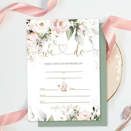 Whaline 25 Sets Floral Wedding Invitation with Envelopes Stickers Eucalyptus Leaves Flower Mr & Mrs Blank Invites Cards for Bridal Shower, 5 x 7 Inch