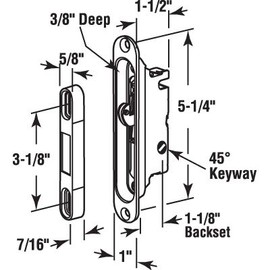 CRL 1" Wide Mortise Lock and Keeper With 5-1/4" Screw Holes With 45 Degree Keyway