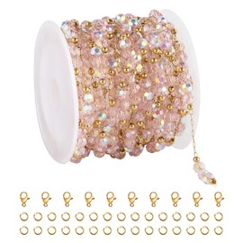 UMAOKANG 4 Meters Gold Plated Stainless Steel Chains for Jewelry Making Pink Crystal Jewelry Making Chain Roll