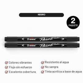 Overseas 2 marcadores negros de pintura acrílica, rotuladores de pintura de doble punta