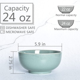 Bosmarlin Ceramic Soup Bowl Set of 4, 24 Oz, Cereal Bowl for Oatmeal, Dishwasher and Microwave Safe (5.75 Inches, Sage Green)