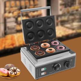 Commercial Electric Donut Maker 6 Holes Doughnut Maker Machine,110V 1550W Nonstick Double-Sided Heating 50-300℃,Stainless Steel Donut Bake Machine for Kitchen,Bakery (Diameter:75mm,Thickness:15mm)