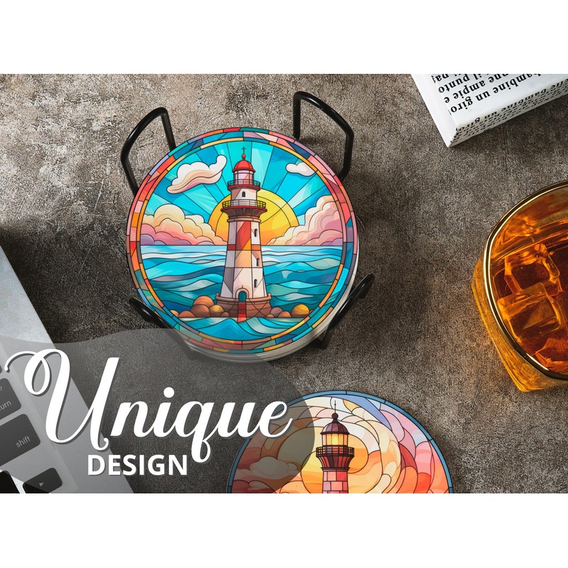 Lighthouse Gifts Coaster, Ceramic, Set of 6, with Gift Box,