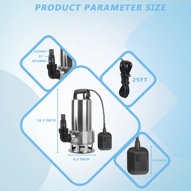 1.5HP 110v Submersible Sewage Drain Flood Stainless Steel Clean/Dirty Water