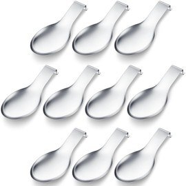 Nuanchu 10 Pcs Stainless Steel Spoon Rest Spatula Ladle Holder Spoon Rest for Stove Top Heavy Duty Spatula Holder for Countertop Dishwasher Safe Utensil Rest for Kitchen, 3.8 x 9.6" (Silver)