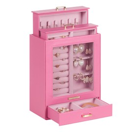Homde Jewelry Organizer Girls Women Jewelry Box for Necklaces Rings Earrings Gift Bracelets Storage Case(Pink + Gold)