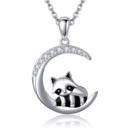ONEFINITY Raccoon Chain 925 Sterling Silver Moon Raccoon Pendant Necklace Animal Raccoon Jewellery Gifts for Women Girls, Sterling Silver, Cubic Zirconia