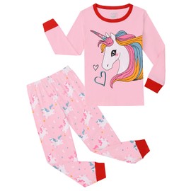 Codkkre Girls' Unicorn Children's Pyjamas Cotton Long Sleeve Winter Pyjamas Two Piece Size 3-13 Years, Pink/Unicorn 2