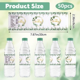 URROMA 50 Pcs Happy Birthday Water Bottle Labels, Eucalyptus Leaf Pattern Water Bottle Stickers Drinks Wrappers for Birthday Party Decor