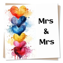 Beautiful Love Hearts Bride & Bride Wedding Card - Mrs & Mrs - Colourful Wedding Card For Lesbian Couple