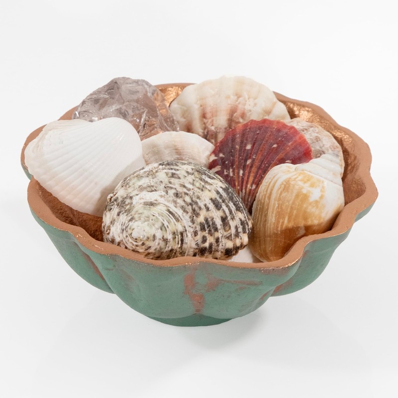 ANDALUCA Decorative Metal Turquoise Copper Finish Clamshell Bowls Set of