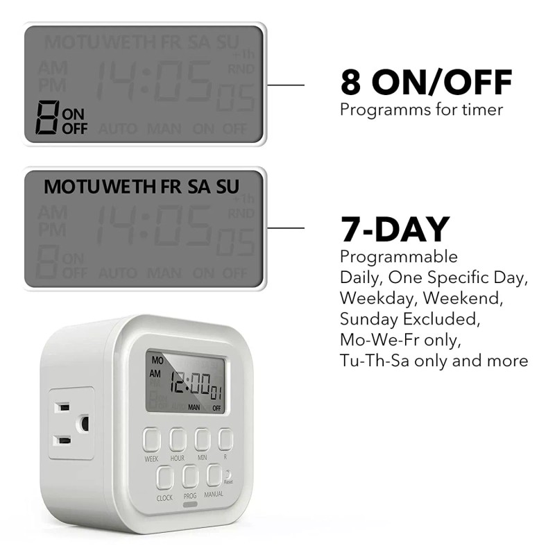 HBN 7 Day Heavy Duty Digital Timer, Dual Outlet, On/Off