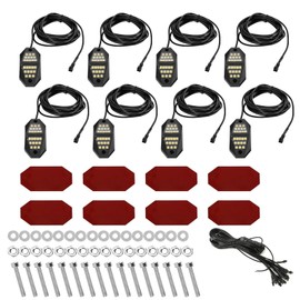 Winunite 8 Pods Quick Connect White Rock Lights, 24 Wide Angle Chips, 4M Extension Wires Each Light, 6000K Pure White, High Adhesive Stickers, IP67 Waterproof, Fits for Trucks Trailer SUV ATV UTV