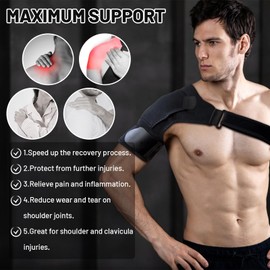 Shoulder Supports, Recovery Shoulder Brace for Men and Women, Rotator Cuff Support with Adjustable Fit Sleeve Wrap, for Shoulder Injuries, Tendonitis, Dislocation, AC Joint, Fits Right Left Shoulder