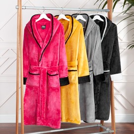 CityComfort Ladies Dressing Gowns Soft Fleece Hooded Women's Robes (L, Charcoal)