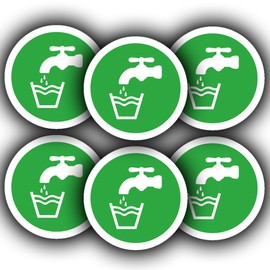 6 Pack - Drinking Water Allowed Stickers – Waterproof Sticker Signs – 85mm - Safe Drinking Water