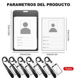 Porta Gafete, 6 Pcs Porta Gafete Aluminio Vertical, Porta Credencial Gafete con Cordón Para Tarjetas de Empleado, Tarjetas de Crédito, Tarjetas de Trabajo, Tarjetas de Acceso, etc (Negro)