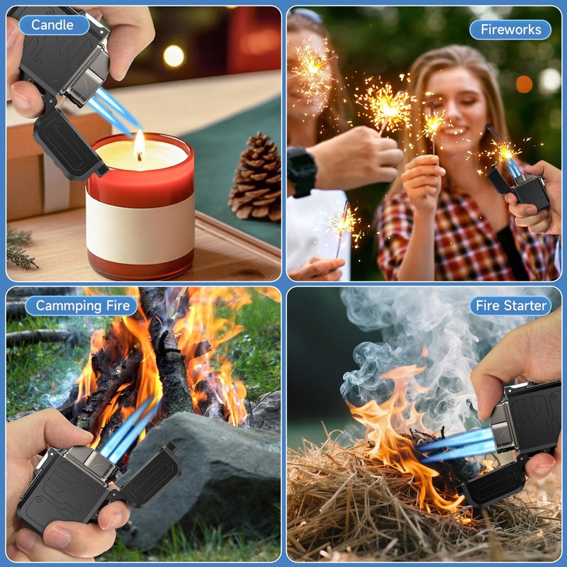 TOPAKY Torch Lighter, Waterproof Windproof Dual Flame Butane Lighter, Refillable