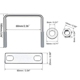 TA-VIGOR 2 sets M8 Square U-Bolts, 60mm Inner Width 100mm Length Steel U-Bolts with Nut, Plate, Washer for Attaching Piping Conduit Cable Tube Brackets Boat Trailer