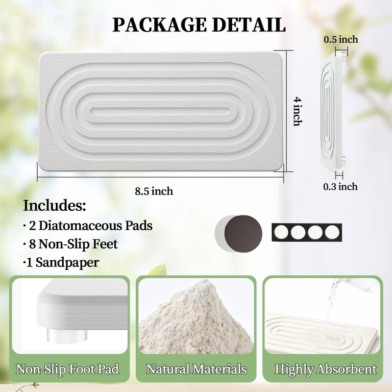 2 PCS Water Absorbing Diatomite Coasters, Stone Drying Mat for
