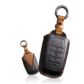 ontto Key case fit for Toyota Land Cruiser 4Runner Rav4 4 Buttons Smart Key Fob Cover Keyring Leather Key Shell Keychain Key Holder Protector Accessories Black