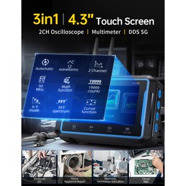 FNIRSI 2C53P Handheld Tablet Oscilloscope Multimeter DDS Signal Generator 3 in 1, 2CH Automotive Oscilloscope Multimeters with 50Mhz Bandwidth, 19999 Counts, 250MS/s Sampling, 4.3 inch Touch Screen