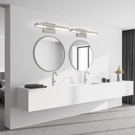 Ultralux Modern Hoop Edge Lit LED Vanity Light - 20 Inch Wall Mounted Modern Bathroom Light Fixture - 10W, 3000K & ETL Listed - Easy Install, Bright LED Vanity Mirror Light - (Brushed Nickel)