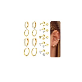 Jstyle 9 Pairs Earrings Set, 316L Stainless Steel, 14K Gold, Hypoallergenic, Hoop Earrings, Ring, Stud Cartilage, Women and Men, No Gemstone