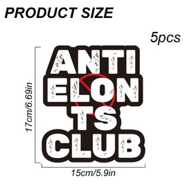 5pcs Anti Elon Bumper Sticker for Car, 6.69x5.9in Anti Elon TS Club Sticker Vinyl Decals Self-Adhesive Anti Elon Window Cling
