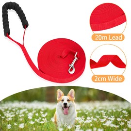RUNEAY Recall Lead 20 m for Dogs, 20 m Dog Lead for Small Large Dogs, Robust Recall Lead for Dogs with Padded Handle for Training, Walking (20 m, Red)