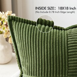 MIULEE Moss Green Corduroy Pillow Covers 18x18 Inch with Splicing Set of 2 Super Soft Boho Striped Pillow Covers Broadside Decorative Textured Throw Pillows for Spring Couch Cushion Bed Livingroom