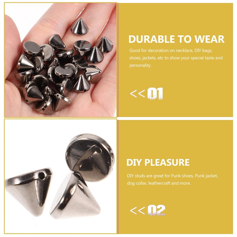 SUPVOX 100pcs 10mm Acrylic Bullet Spike Cone Studs, Beads, Sew