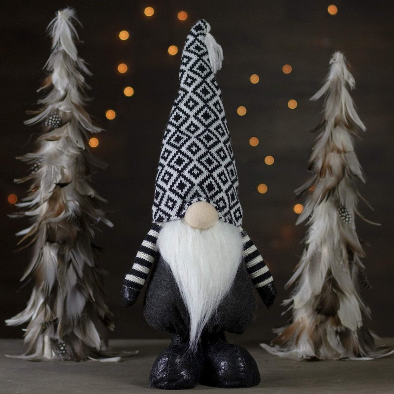17" Black and White Plush Knit Gnome Christmas Figure1