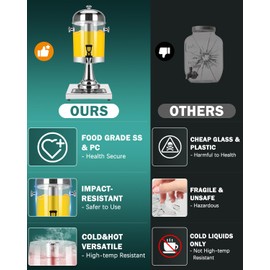 2 Gallon Drink Dispensers for Parties, Easy-to-Clean Drip Tray Design, Juice Dispenser with Ice Container, Hot & Cold Versatile Stainless Steel Beverage Dispenser with Stand, Spigot, Clear