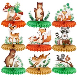 9PCS Woodland Animals Party Decorations - Woodland Animals Honeycomb Centerpieces Woodland Baby Shower Party Table Decorations Forest Birthday Party Supplies Table Toppers 3D Centerpieces Decors