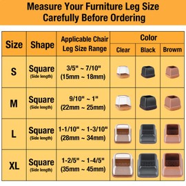 16 Pcs Chair Leg Floor Protectors Square, Silicone Chair Leg Protectors for Hardwood Floors, Chair Leg Caps Covers Protect Wooden Floors from Scratching, Thick, Won't Tear (Fit: 1-1/10" - 1-3/10")