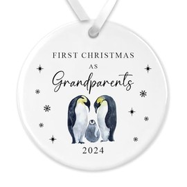 First Christmas as Grandparents - Ceramic Bauble, New Grandparents Xmas Decoration, Celebratory Ornament for Baby's First Christmas, Perfect New Baby Gift for Nana & Grandad