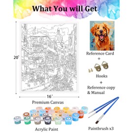 TOCARE Paint by Numbers Kit for Adults, Dog Paint by Number Canvas for Adults Beginner Puppy Animal 16x20inch Golden Retriever