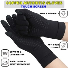 2 Pairs Full Finger Copper Arthritis Compression Gloves with Touchscreen for Carpal Tunnel, Hand Pain, Rheumatoid Arthritis, Osteoarthritis, Tendonitis, Joint Swelling, Fit Women Men (M)