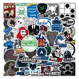 Pack of 50 Hacker Stickers Pack Hacker Sticker Set Waterproof Vinyl Stickers for Laptop Children Cars Motorcycle Bicycle Skateboard Luggage Suitcase Computer Sticker Graffiti Decal