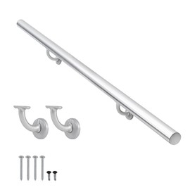 PICESA 4 FT Modern Aluminum Handrail Set, handrails for Indoor Stairs,Deck,Slope, Wall Mounted Staircase handrails, Zink Alloy Brackets Included,Rust Free. (Anodized Silver, 4 FT)