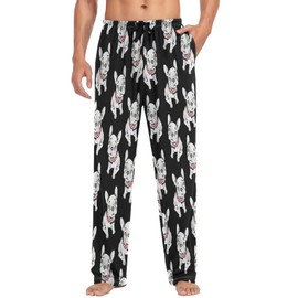 visesunny Mens Pajama Pants Funny French Bulldog Animal 100% Cotton Lightweight Soft Pajama Bottoms Lounge Sleepwear PJs with Pockets S-XXL