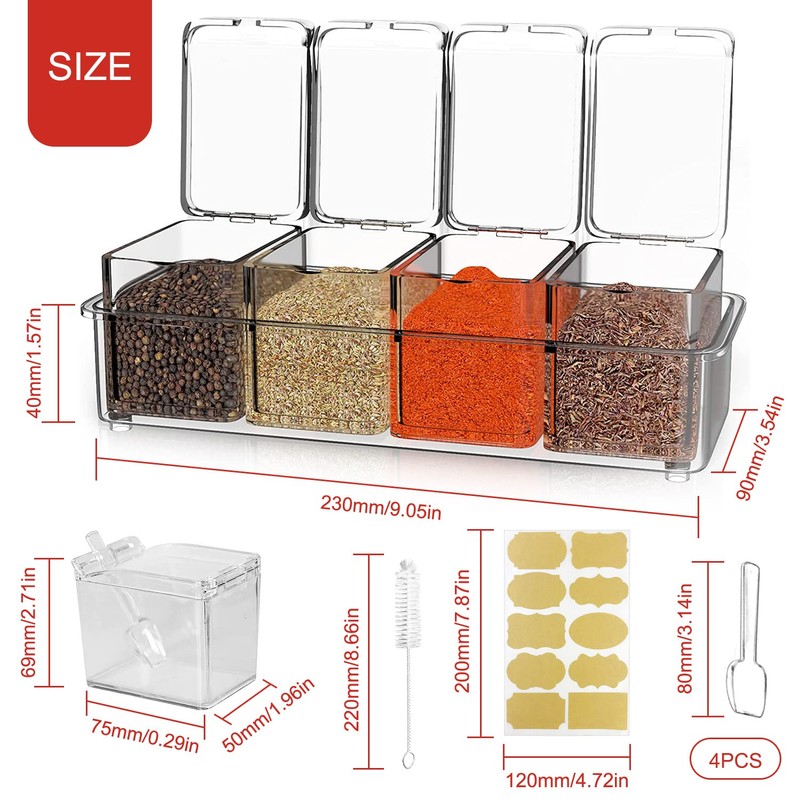 QIQN Clear Seasoning Box Acrylic Condiment Jars Storage Container Set