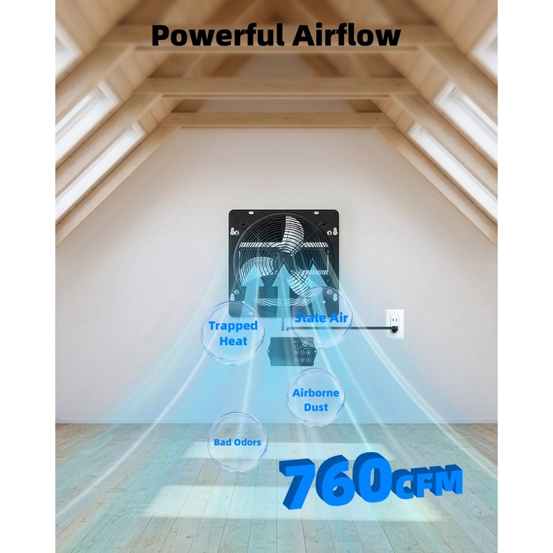 8'' Upgraded Shutter Exhaust Fan with Thermostat & Remote, 760CFM