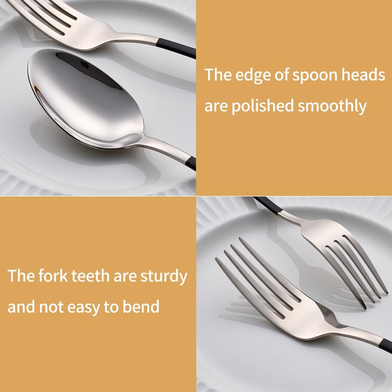LKTDYMEG 20-Piece Black Silverware Set 18/0 Stainless Steel Silverware Set