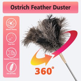Extendable Ostrich Feather Duster, 50 inches Natural Fluffy Long Handle Feathers Dusters, Soft, Durable, Reusable for Home Office Cleaning High Ceilings, Wall, Fans, Furniture, Blinds,Roof Dusting