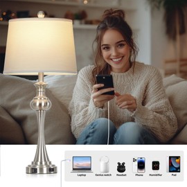 CINSARY 28.75" Silver Table Lamps for Living Room,3 Way Touch Control Table Lamp, Bedside Desk Lamp with Metal Base Modern Nightstand Lamp Simple Side Table Lamp for Bedroom,Office,LED Bulb Included